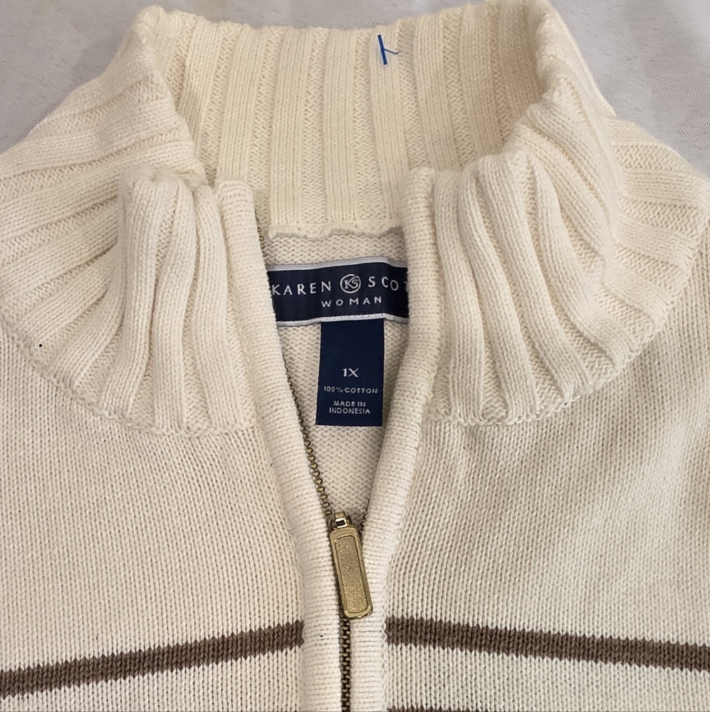 Karen Scott Cream Ribbed Sweater For Women Size 1X